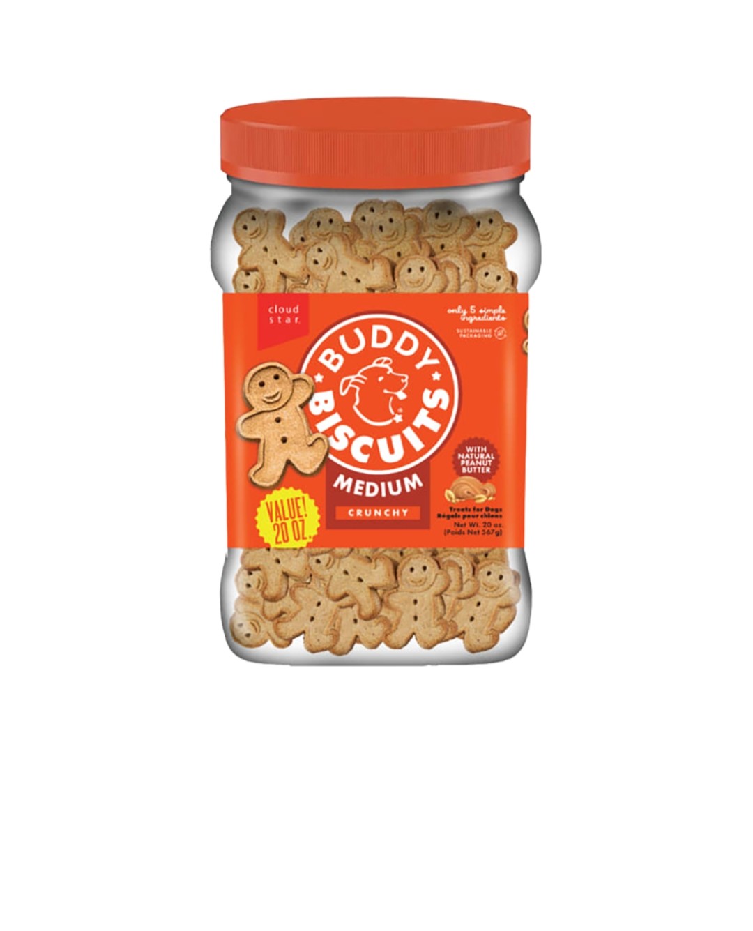 Cloud Star Dog Biscuits Treats Medium Peanut butter 20 oz jar