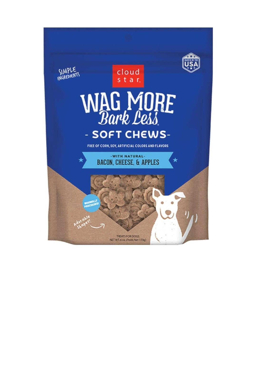 Cloud Star Dog wag More Bark Less Chewy Bacon, Cheese and Apple 6 oz