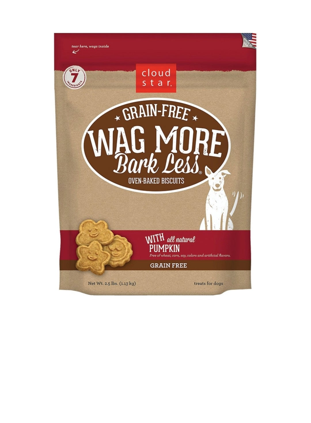 Cloud Star Dog Wag More Bark Less Grain Free Crunchy Treats Pumpkin 2.5 lbs