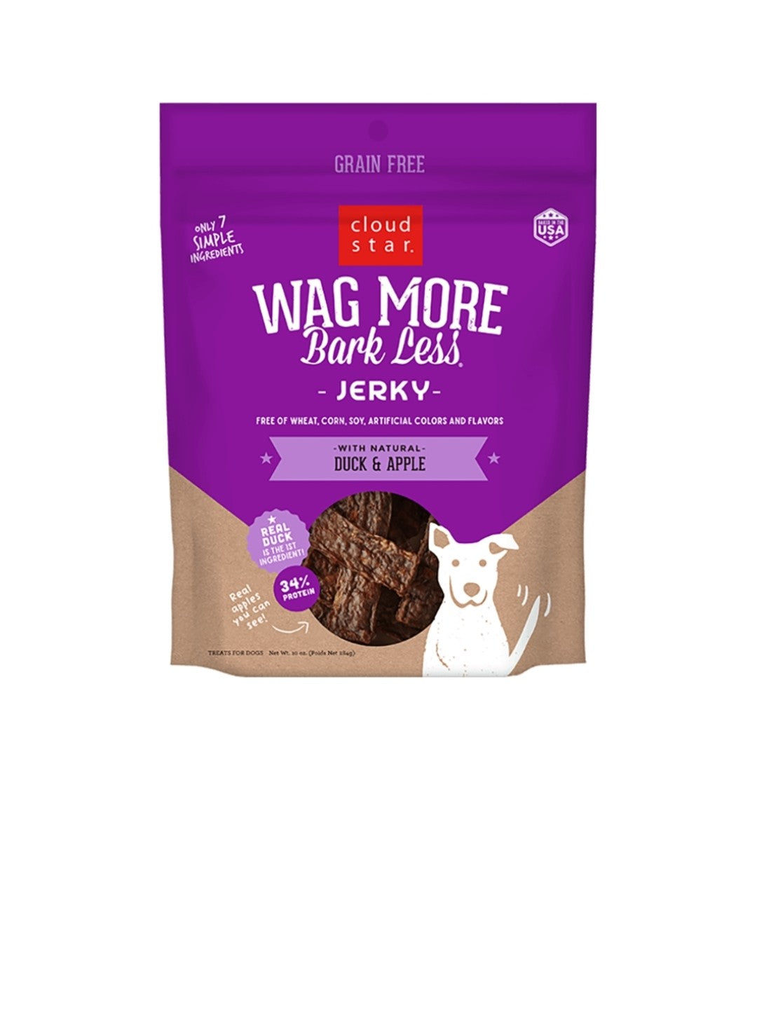 Cloud Star Dog Wag More Bark Less Grain Free Jerky Duck and Apple 10 oz