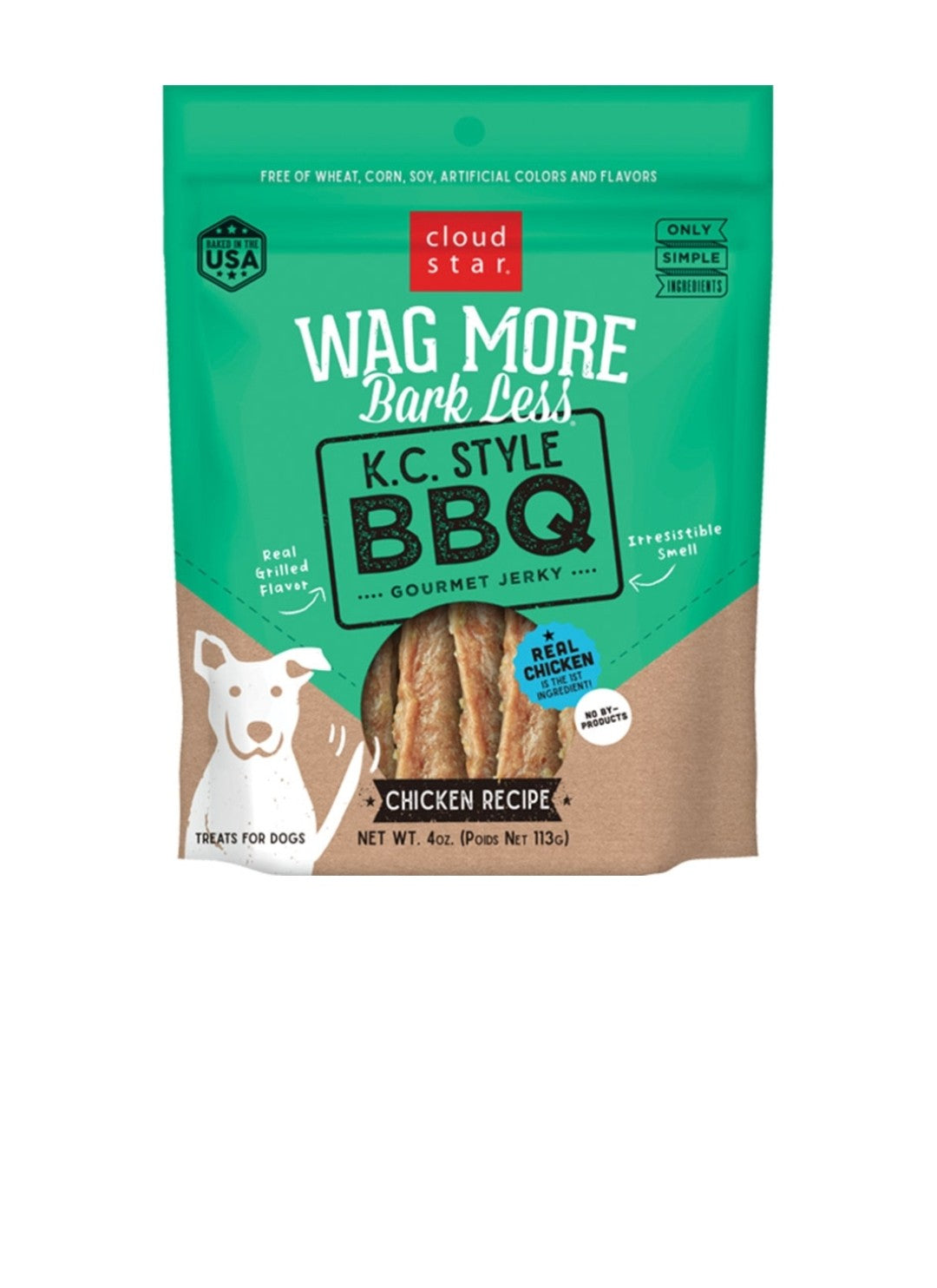 Cloud Star Dog Wag More Bark Less Grain Free BBQ Chicken Grilled Jerky 10 oz