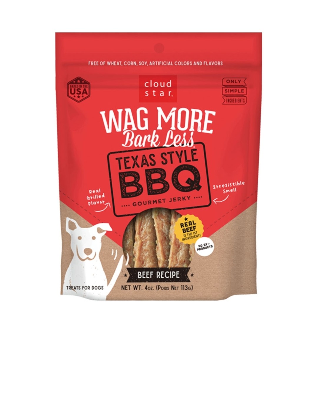 Cloud Star Dog Wag More Bark Less Grain Free BBQ Beef Grilled Jerky 10 oz