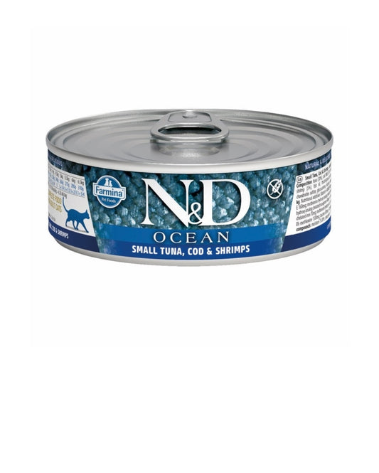 Farmina Cat N&D Ocean Grain Free Tuna Cod and Shrimp 2.5 oz cans 24 pack