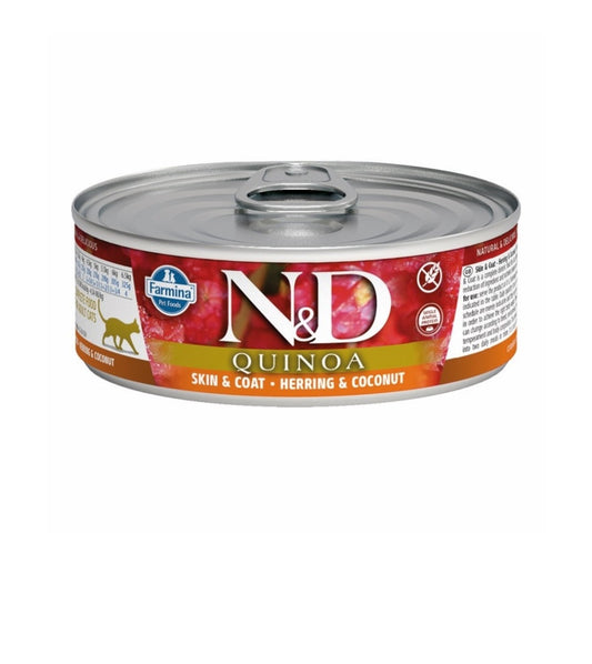Farmina Cat N&D Quinoa Skin and Coat Grain Free Herring and Coconut 2.80 oz Cans 24 pack