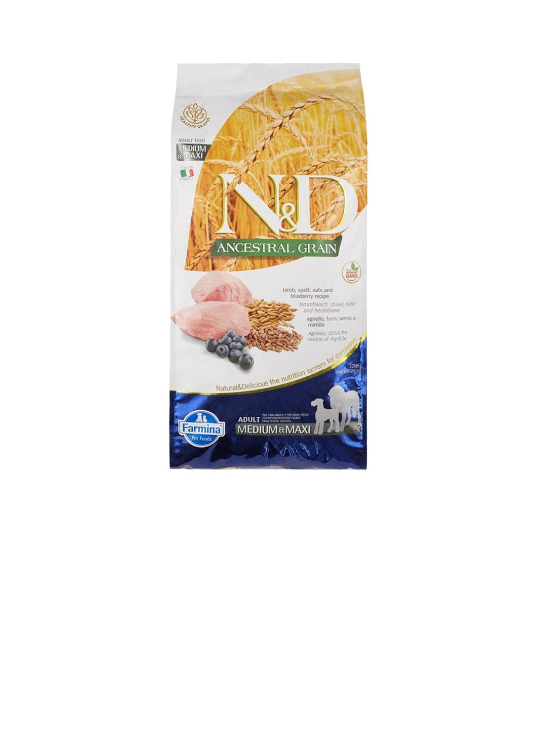 Farmina Dog N&D Ancestral Grain Adult Medium And Maxi Lamb and Blueberry 26.4 lbs