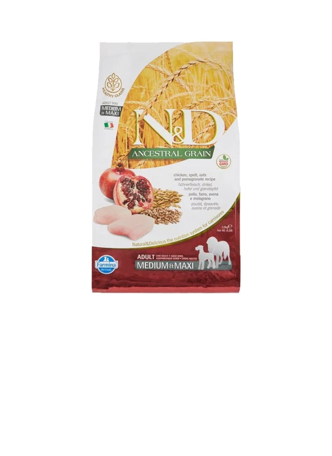 Farmina Dog N&D Ancestral Grain Medium And Maxi Chicken and Pomegranate 5.5 lbs