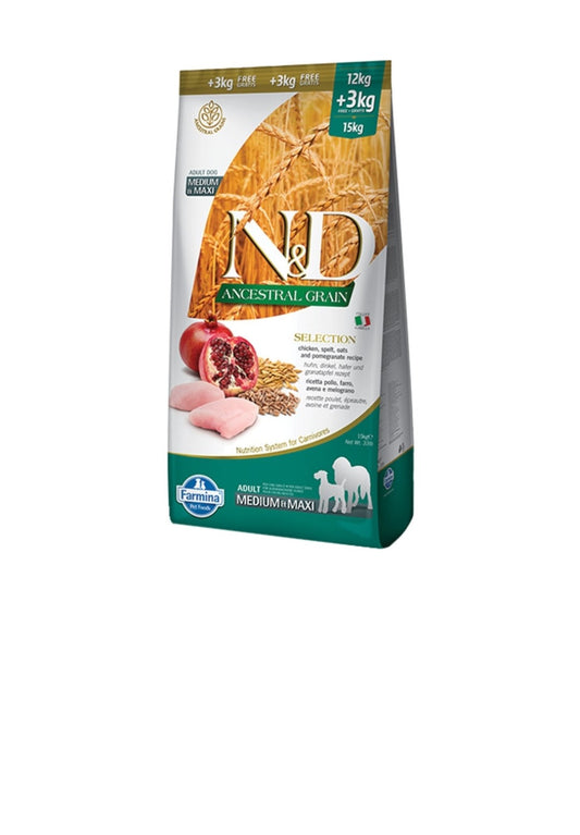Farmina Dog N&D Ancestral Grain Medium And Maxi Selection 33 lbs