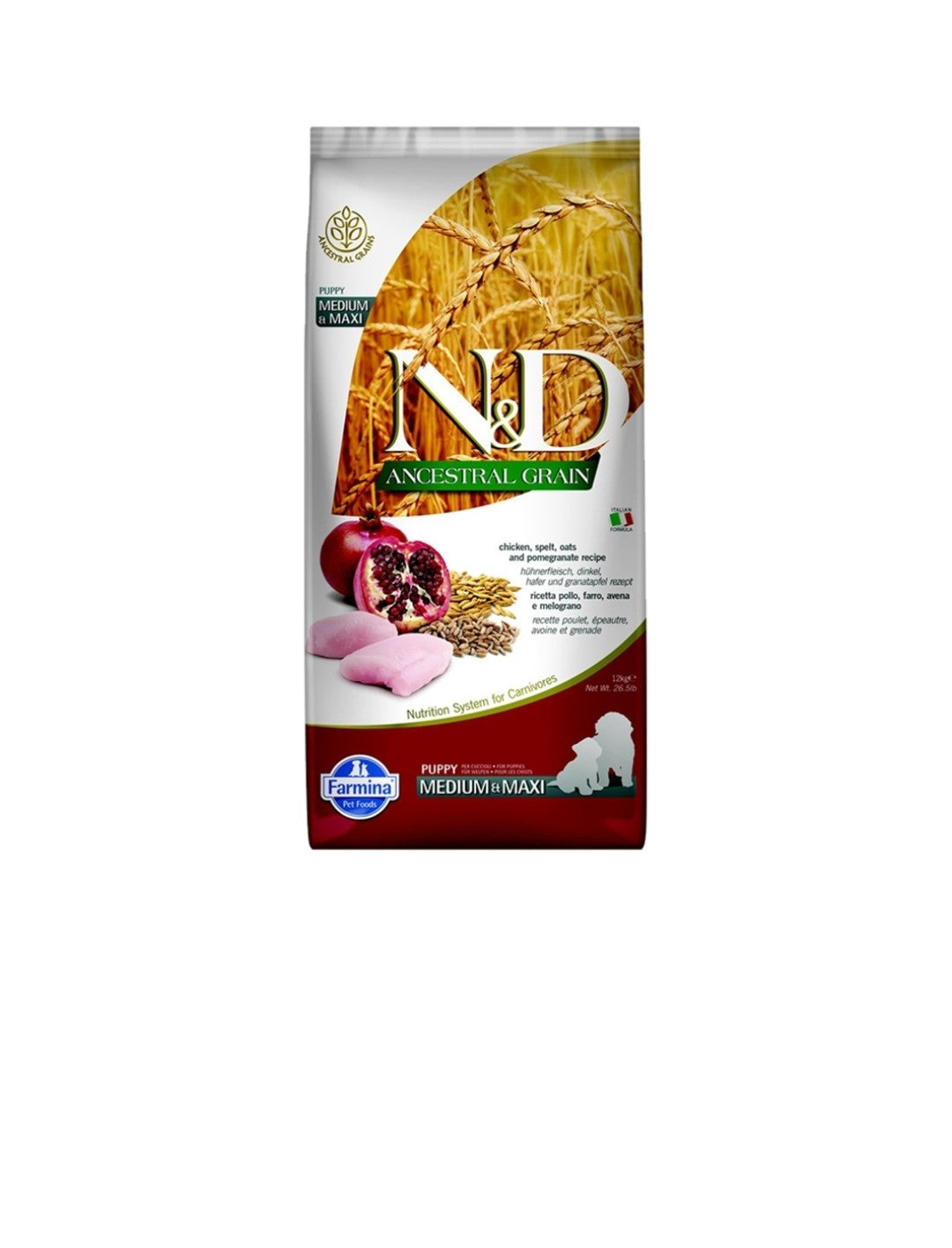 Farmina Dog N&D Ancestral Grain Puppy Medium And Maxi Chicken and Pomegranate 5.5 lbs