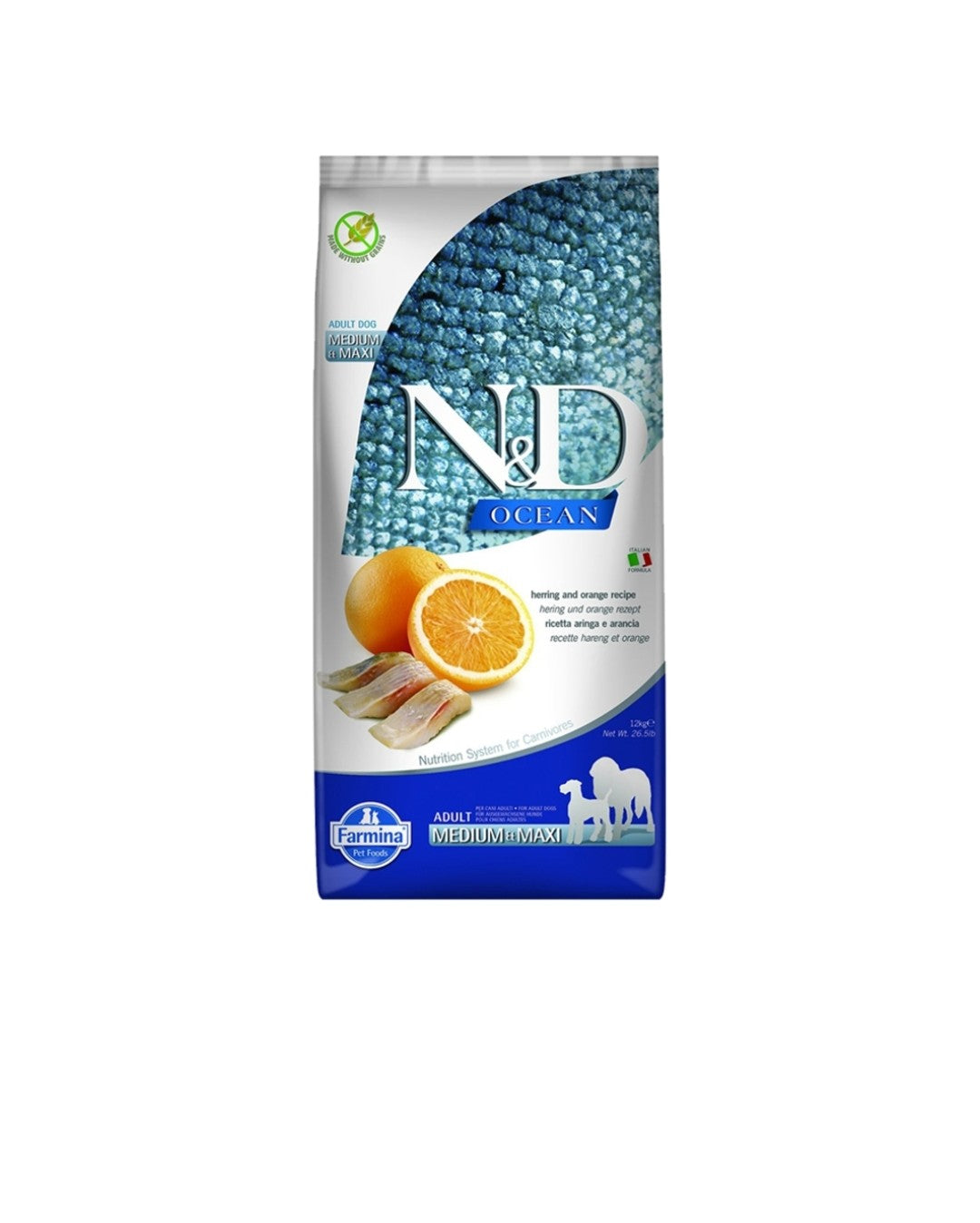 Farmina Dog N&D Ocean Adult Medium And Maxi Grain Free Herring and Orange 5.5 lbs