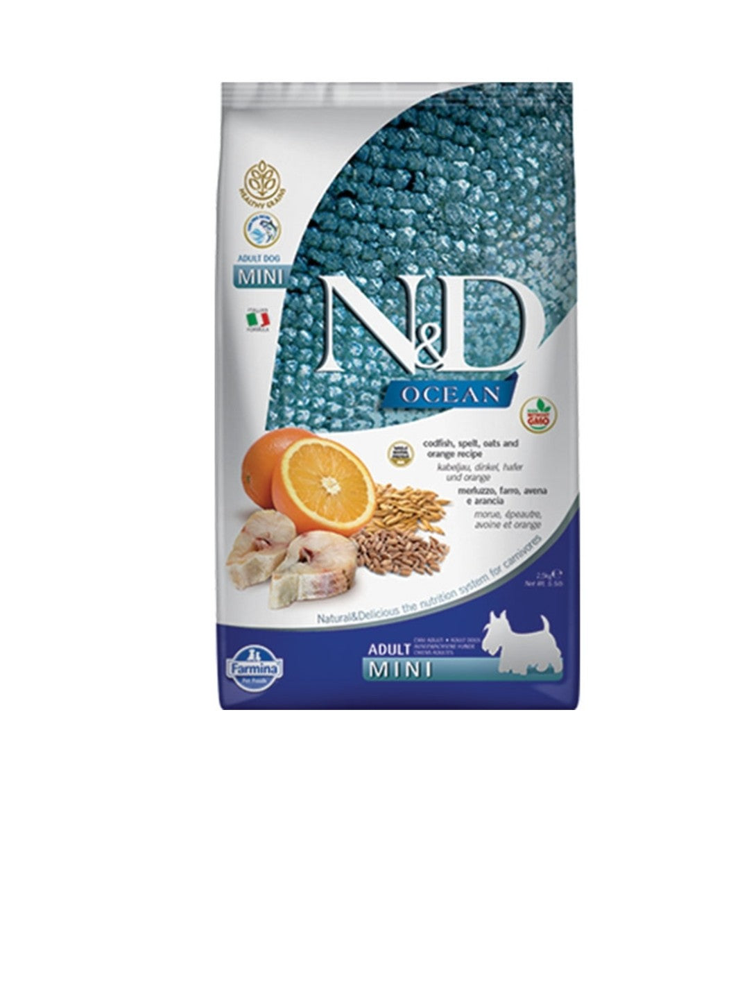 Farmina Dog N&D Ocean Adult Mini Ancestral Grain Cod Spelt Oats and Orange 5.5 lbs