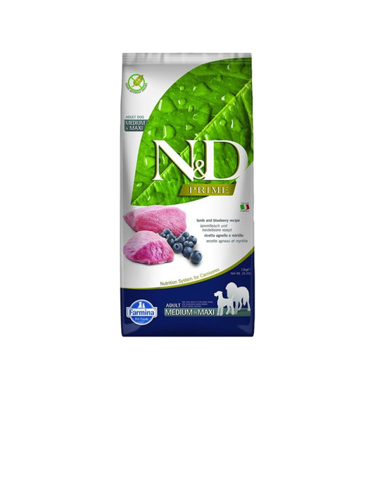 Farmina Dog N&D Prime Adult Medium And Maxi Grain Free Lamb and Blueberry 5.5 lbs