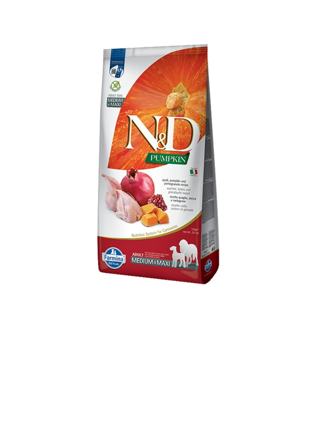 Farmina Dog N&D Pumpkin Adult Medium And Maxi Grain Free Pumpkin Quail and Pomegranate 26.4 lbs