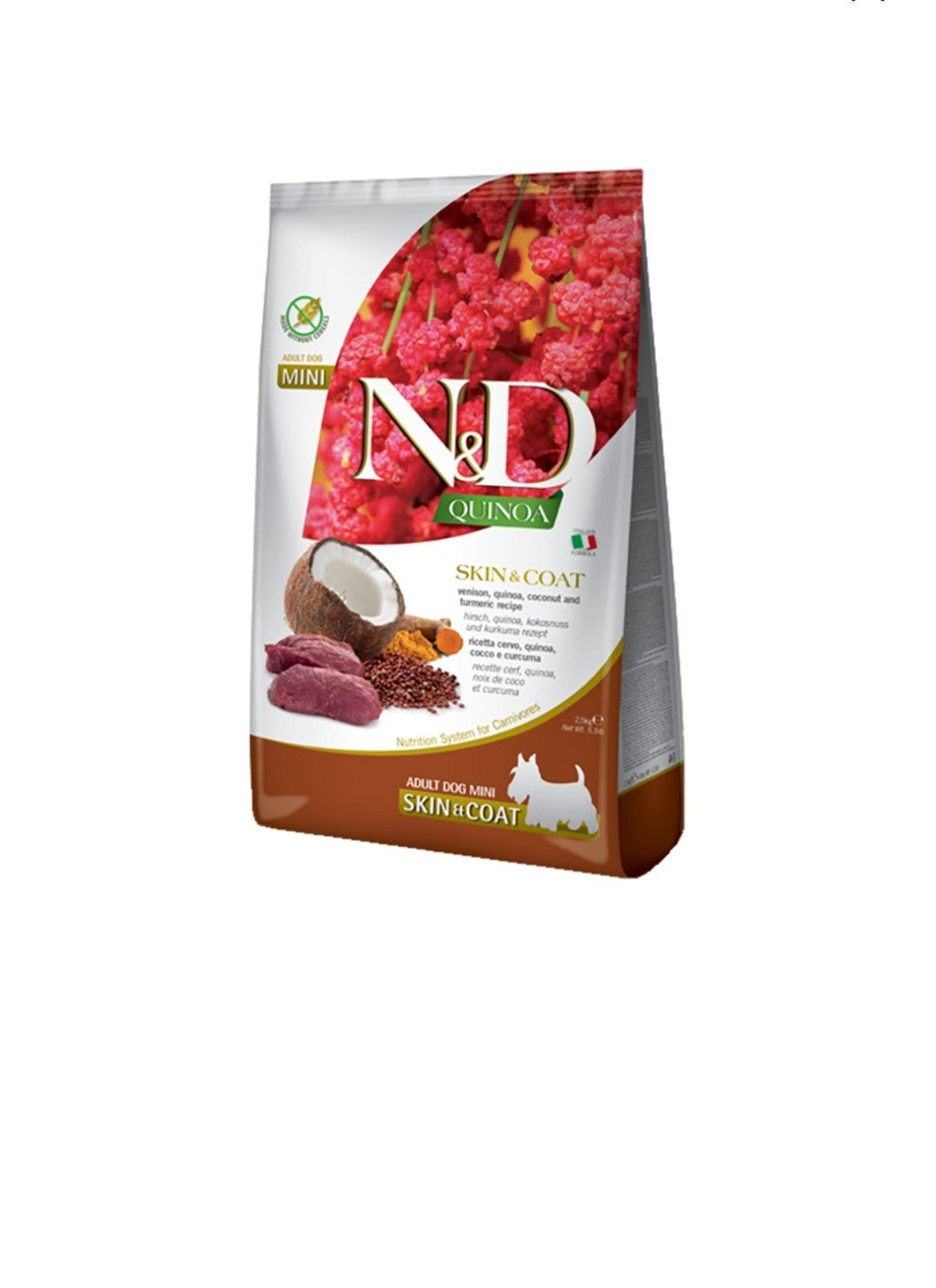 Farmina Dog N&D Quinoa Adult Skin and Coat Mini Grain Free Venison Coconut and Turmeric 5.5 lbs