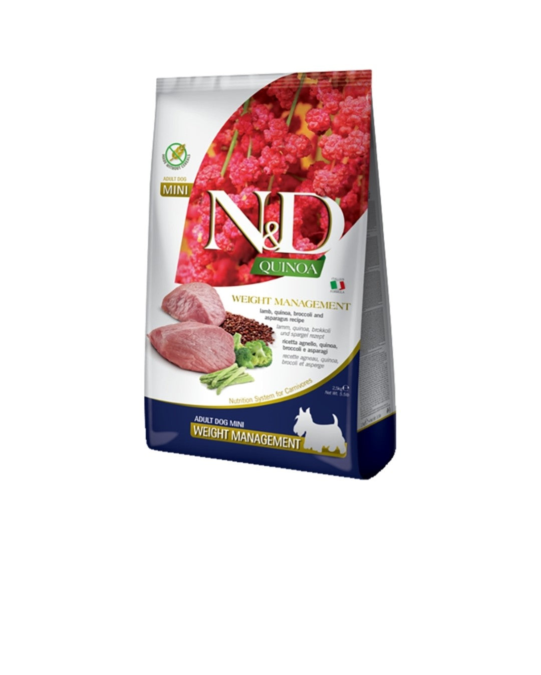 Farmina Dog N&D Quinoa Adult Weight Management Mini Grain Free Lamb Broccoli and Asparagus 5.5 lbs
