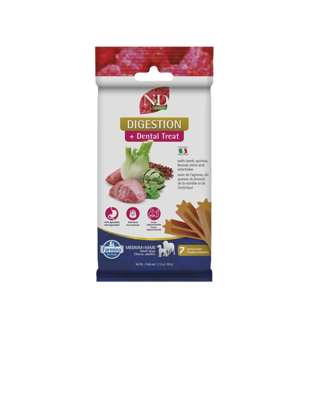 Farmina Dog N&D Quinoa Digestion Treats Medium and Maxi Grain Free Lamb 100 g