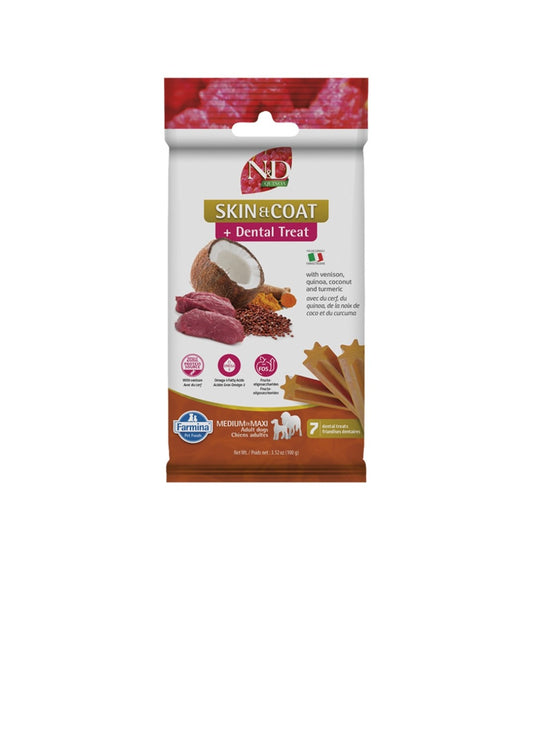 Farmina Dog N&D Quinoa Skin and Coat Treat Medium and Maxi Grain Free Venison 100 g
