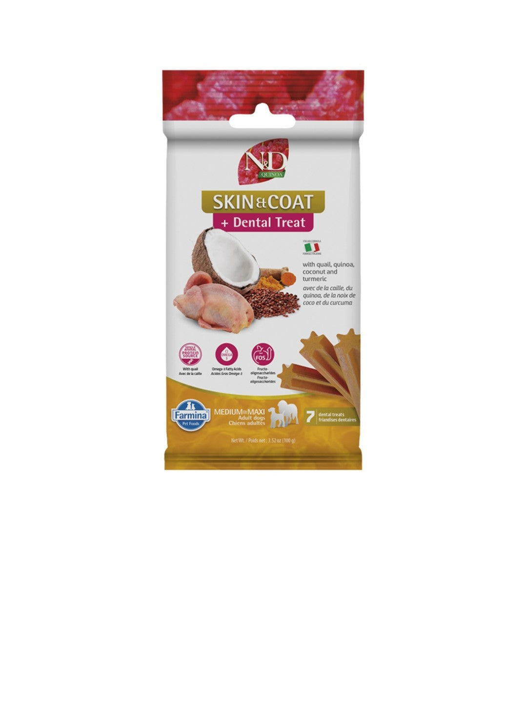 Farmina Dog N&D Quinoa Skin and Coat Treat Medium and Maxi Grain Free Quail 100 g