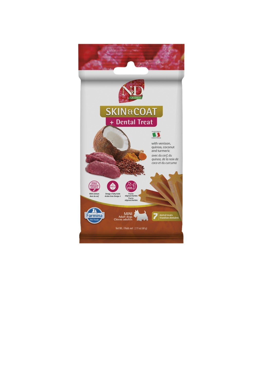 Farmina Dog N&D Quinoa Skin and Coat Treat Mini Grain Free Venison 60 g