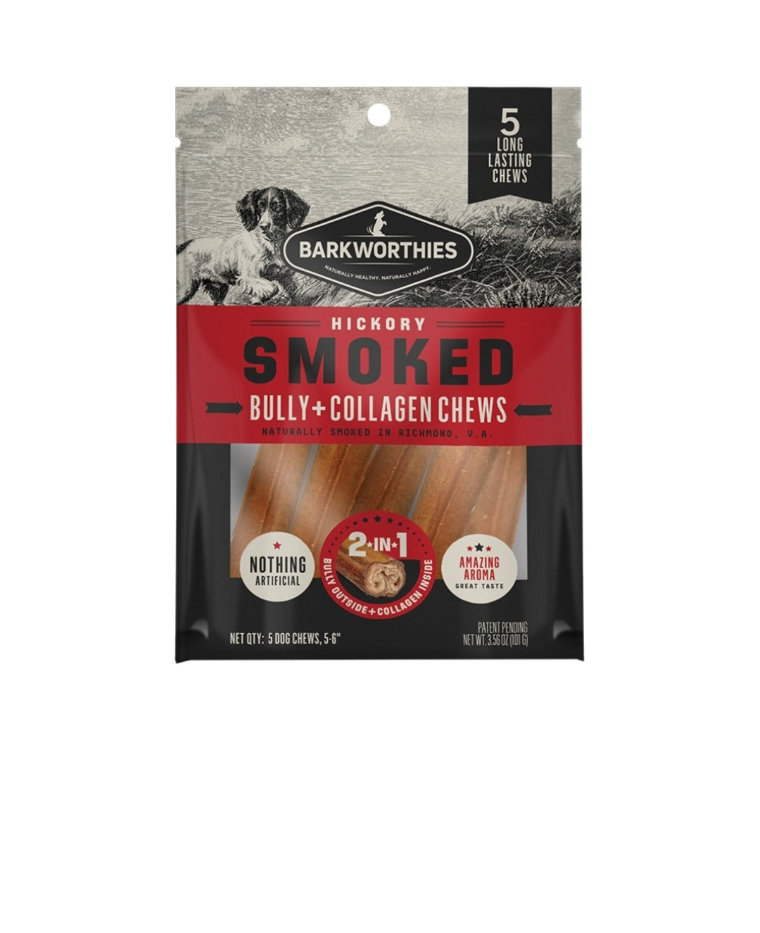 Barkworthies Dog Smoked Bully Collagen 6 Inch 5 Pack