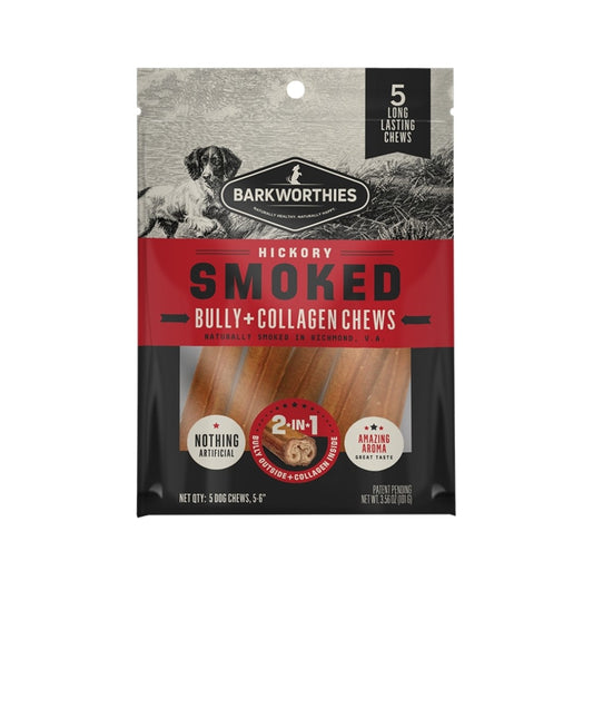 Barkworthies Dog Smoked Bully Collagen 6 Inch 5 Pack