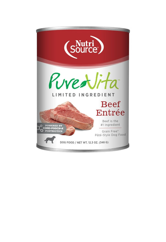 Pure Vita Dog Grain Free Beef Entree 12.3 oz cans 12 pack