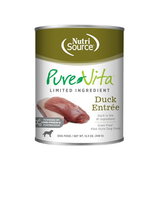 Pure Vita Dog Grain Free Duck Entree 12.3 oz cans 12 pack