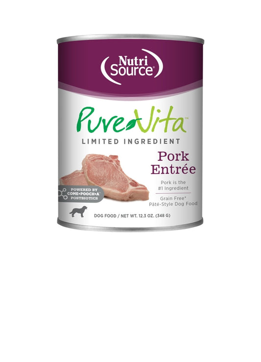 Pure Vita Dog Grain Free Pork Entree 12.3 oz cans 12 pack