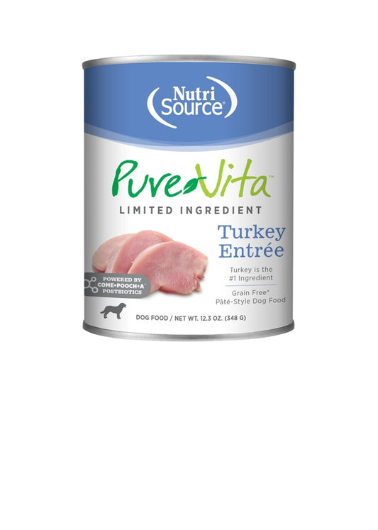 Pure Vita Dog Grain Free Turkey Entree 12.3 oz cans 12 pack