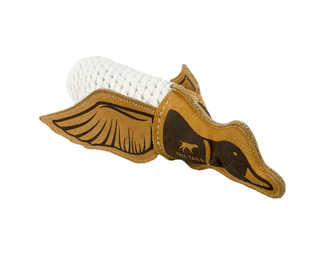 Tall Tails Dog Natural Leather and Rope Crunch Quacker 15 in