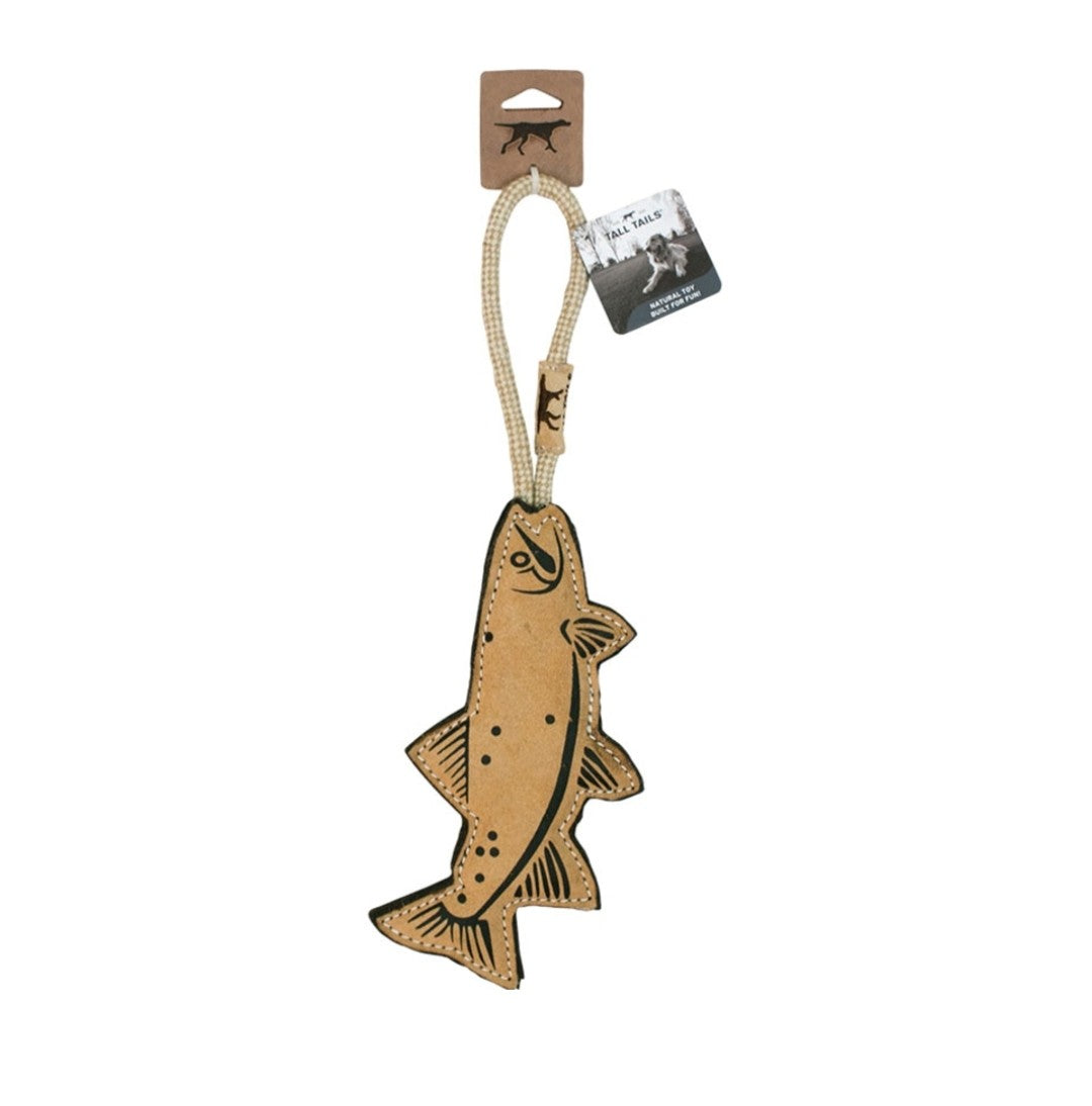 Tall Tails Dog Natural Leather and Wool Toy Trout 16 in