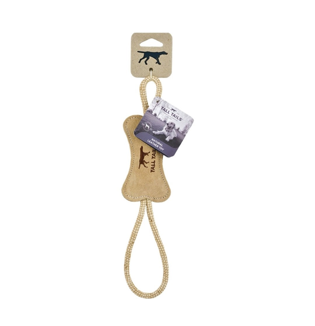 Tall Tails Dog Natural Leather and Wool Tug Bone 12 in