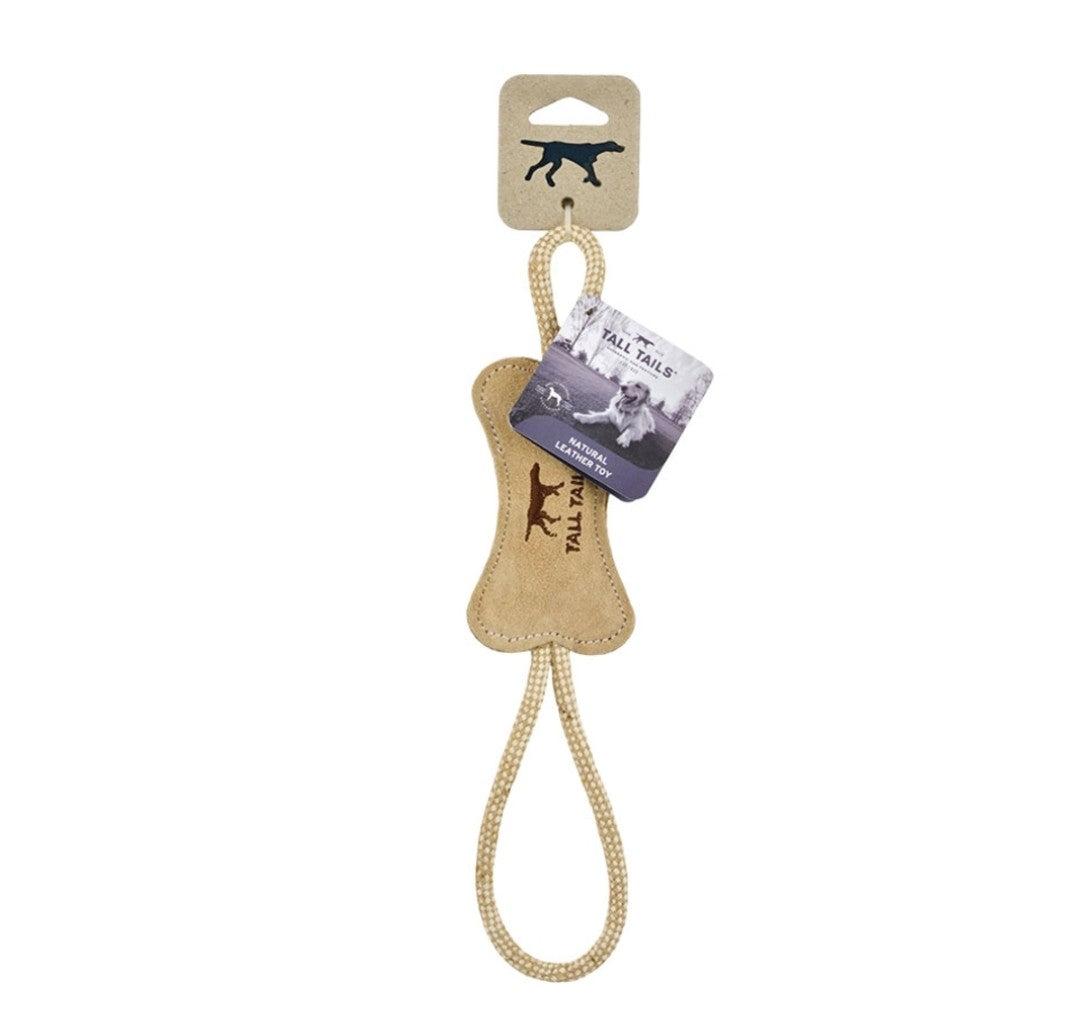 Tall Tails Dog Natural Leather and Wool Tug Bone 16 in