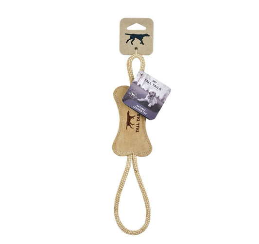 Tall Tails Dog Natural Leather and Wool Tug Bone 16 in