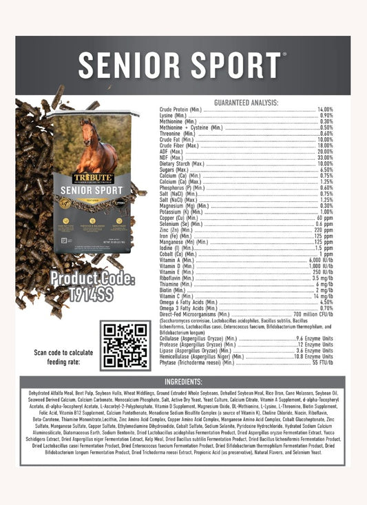 Tribute Senior Sport Textured Low  NSC High Fat and High Fiber Horse feed 50 lbs