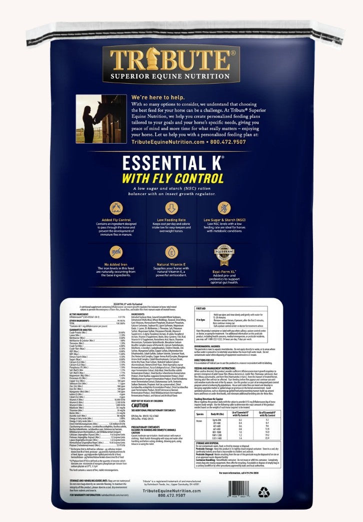 Tribute Essential K With Fly Control Pelleted Low NSC Ration Balancer 50 lbs