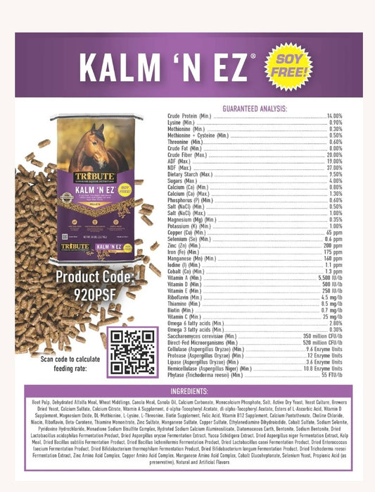 Tribute Soy-Free Kalm N EZ Pellet Low NSC Horse Feed 50 lbs