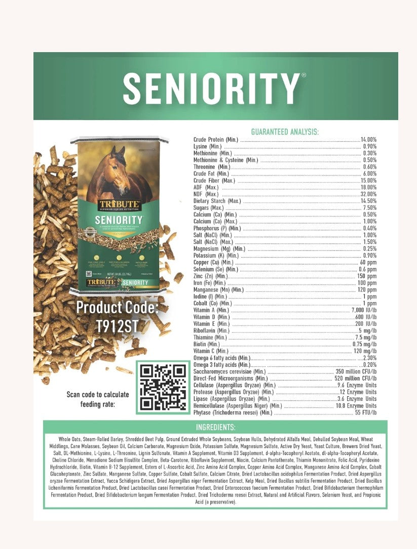 Tribute Seniority Textured Hay Replacement Horse Feed 50 lbs