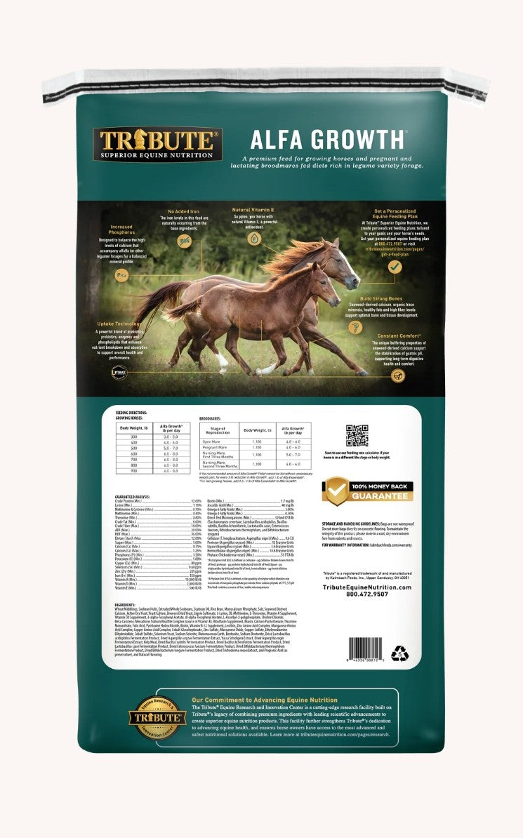Tribute Alfalfa Growth Pelleted Feed For Mares and Foals on Alfalfa Diets 50 lbs