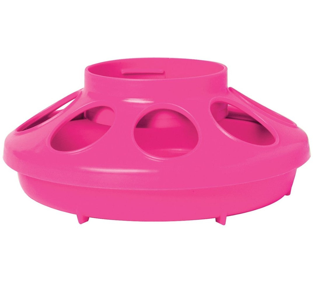 Plastic Screw on Poultry Feeder Base For 1 Quart Jar Hot Pink