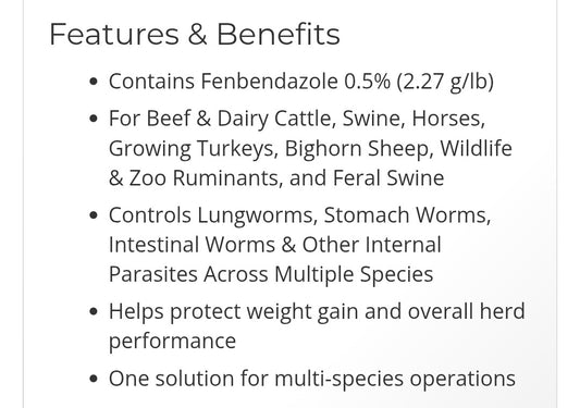 DuraFend Fenbendazole Type B and C Multi Species Medicated Dewormer 1 lbs
